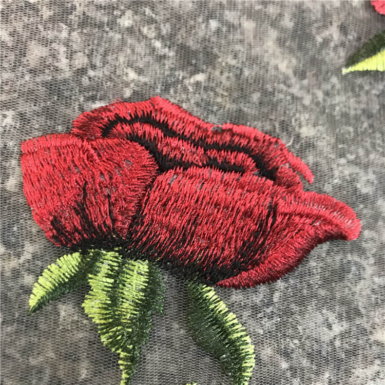 Rose Double Edge Placement Polyester Embroidered Fabric for Women's We 5